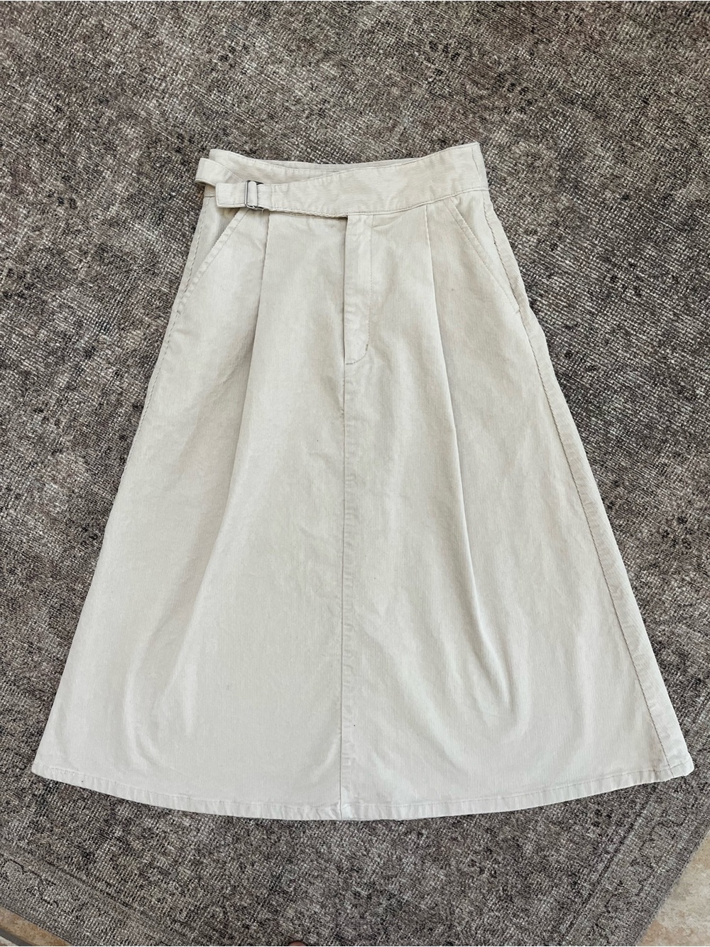 Classic High-Waist Cream Corduroy A-Line Skirt M | Fall Western Americana
